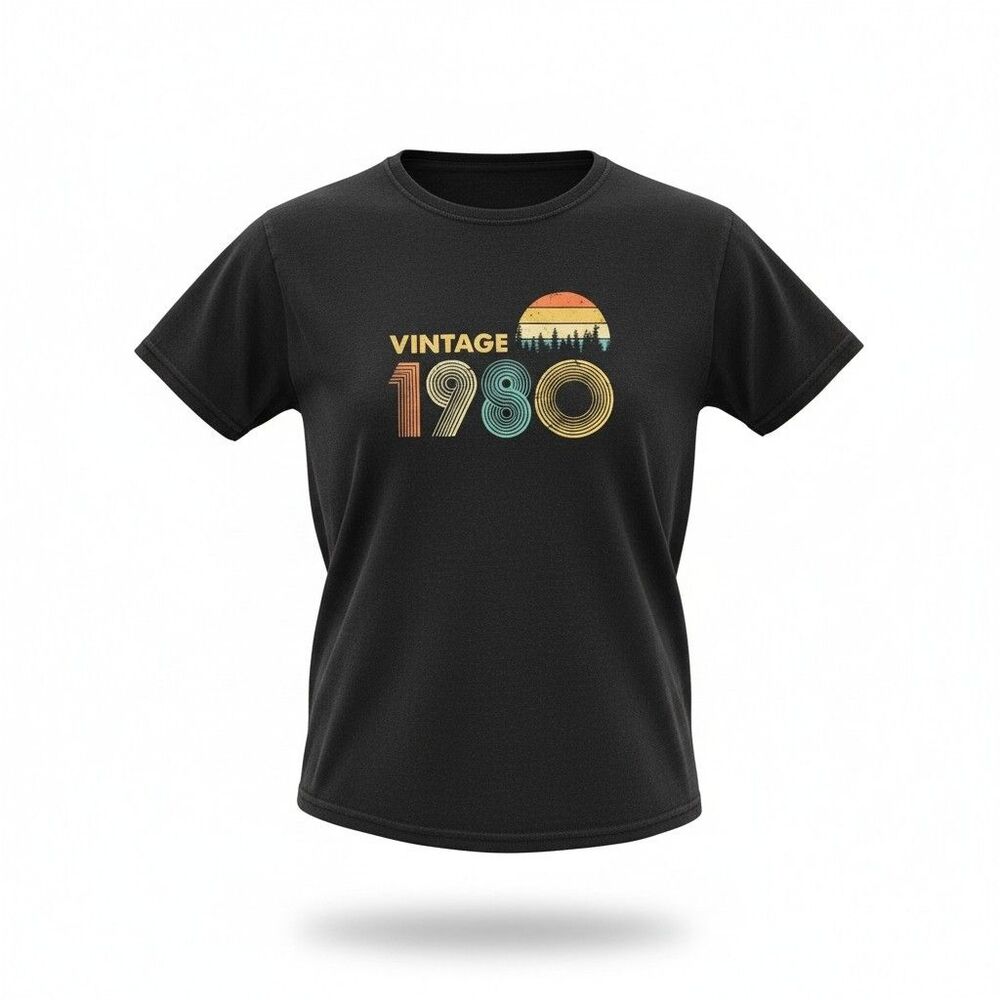 Fruit of the Loom Vintage 1980 Retro Sunset Graphic T Shirt Womens 2XL Black‎